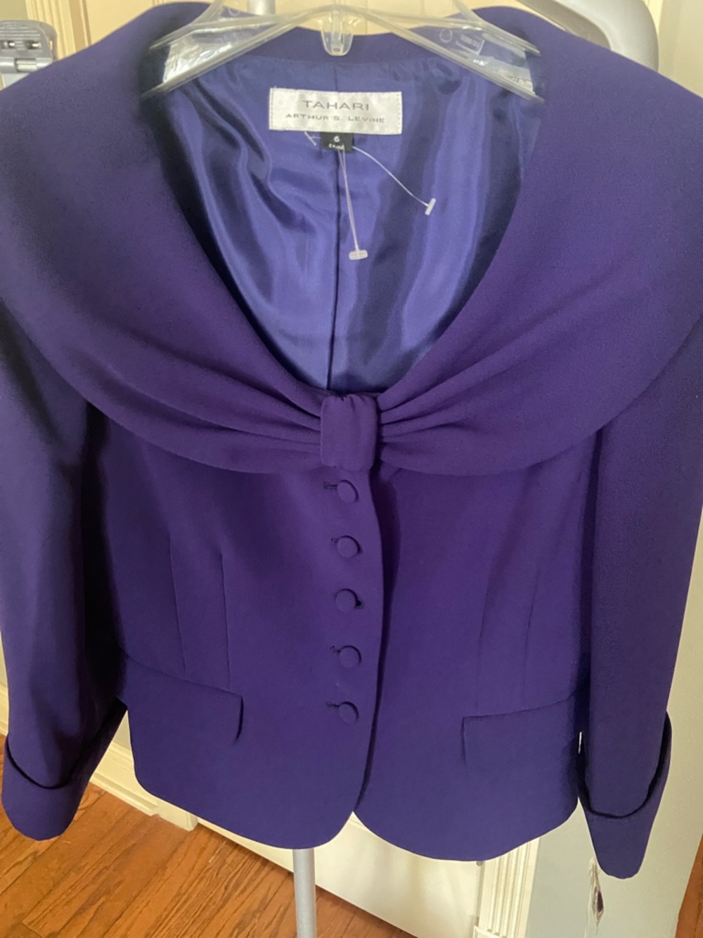 Tahari Deep Purple Draped Collar Blazer and Skirt Size 6